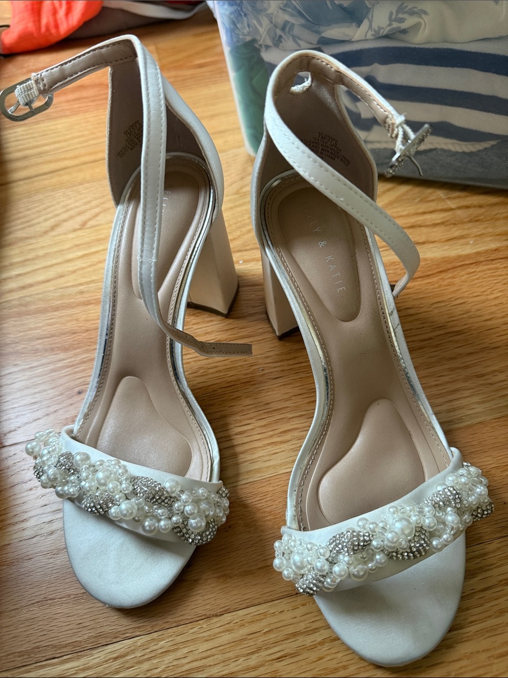 White Pearl Embellished Ankle-Strap Heels